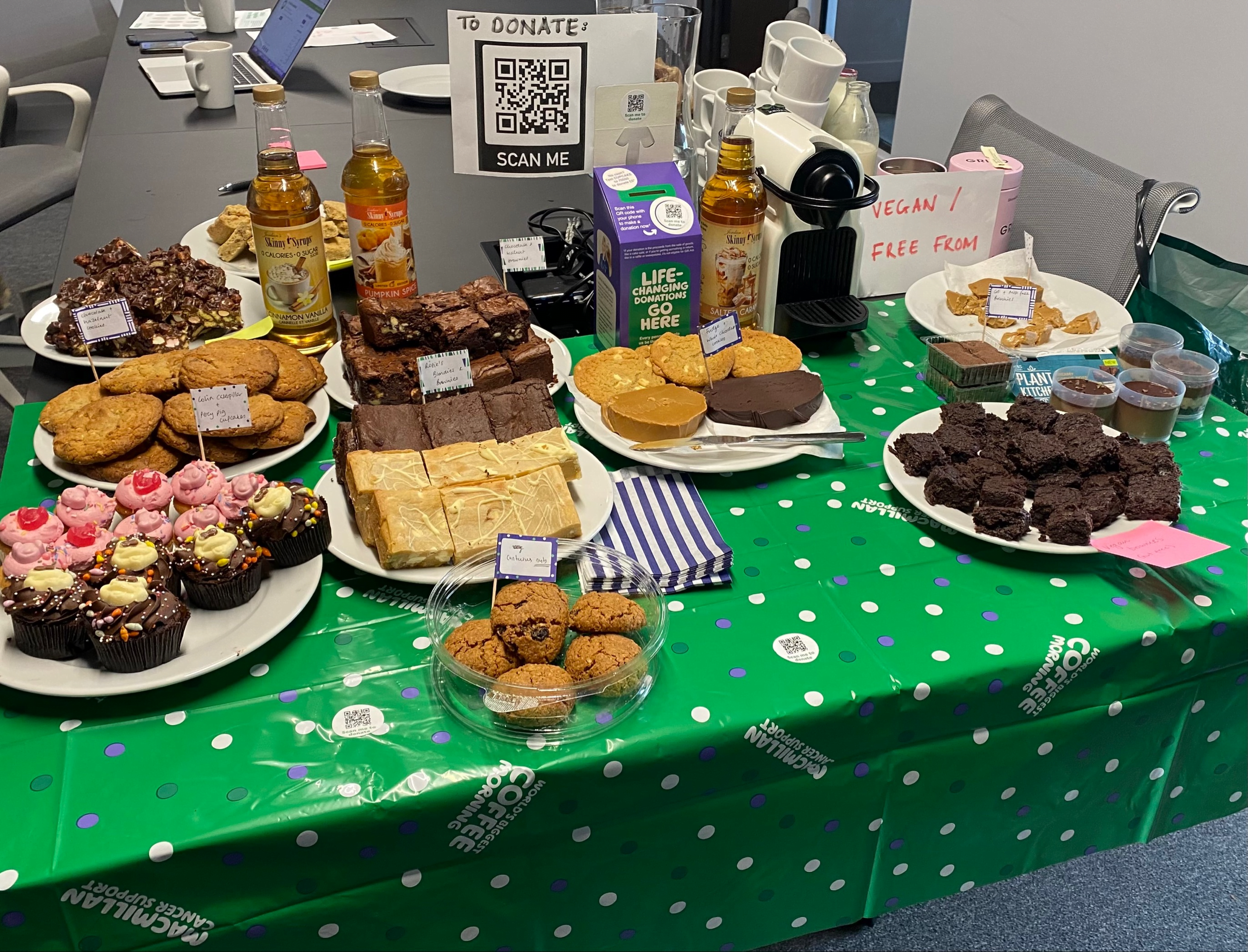 Macmillan Coffee Morning Cakes and Coffee on a table